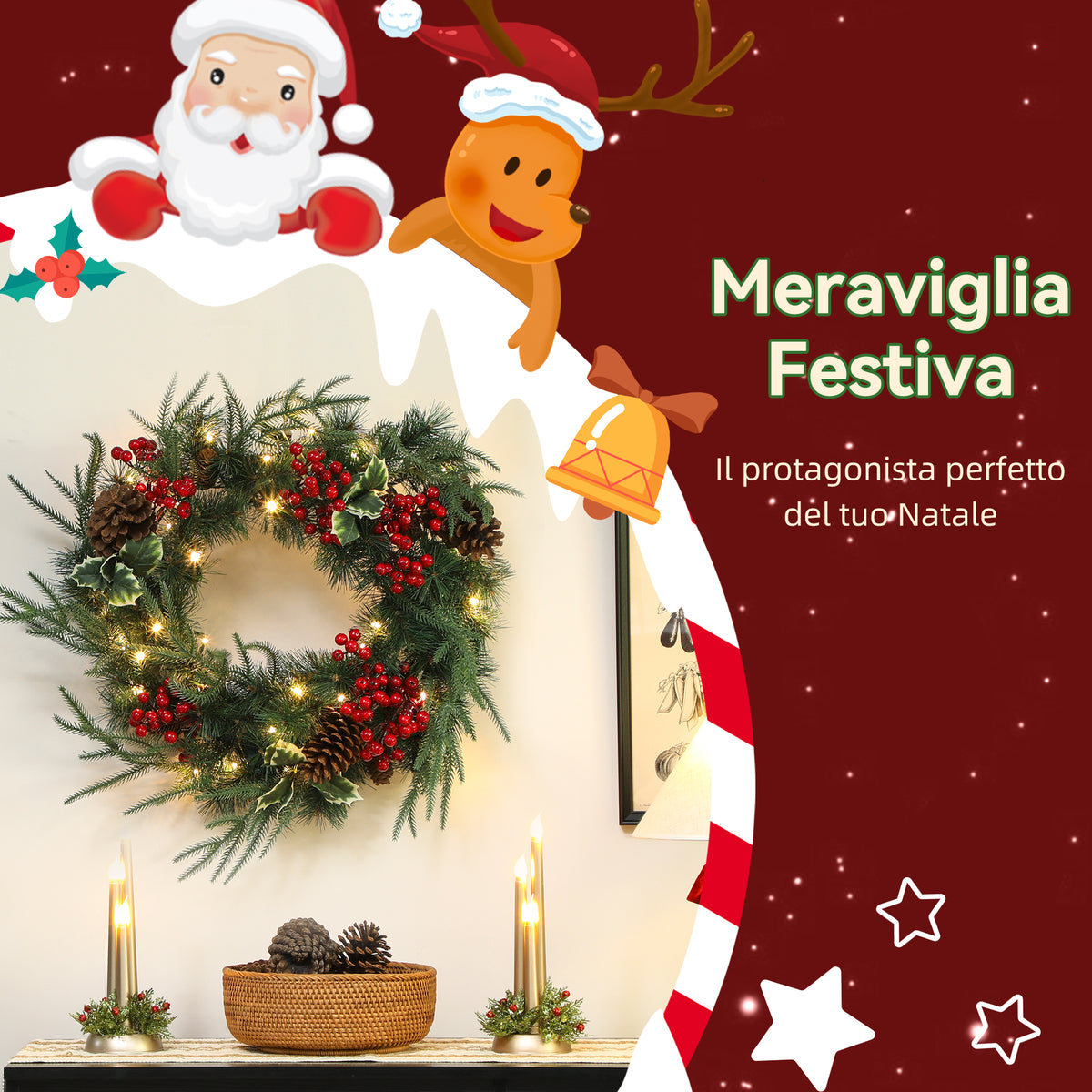 Ghirlanda Natalizia 60 cm con Luci LED e TIMER