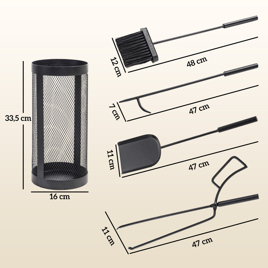 Set Utensili per Camino 5 Pezzi in Metallo con Supporto