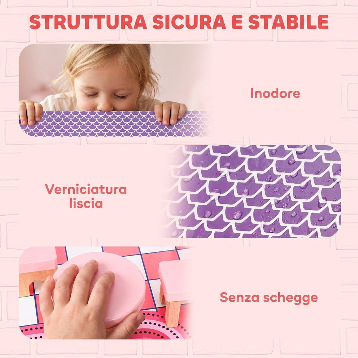 Casa delle Bambole in Legno Rosa con 11 Mobili