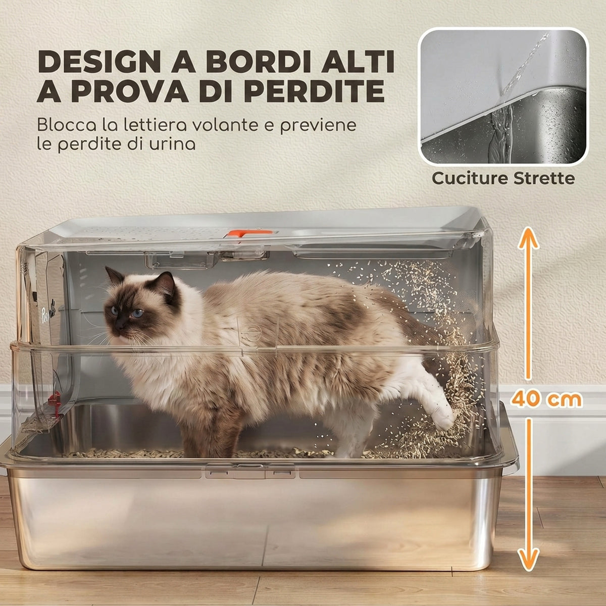 Lettiera Gatti XXL in Acciaio Inox Chiusa Antiodore