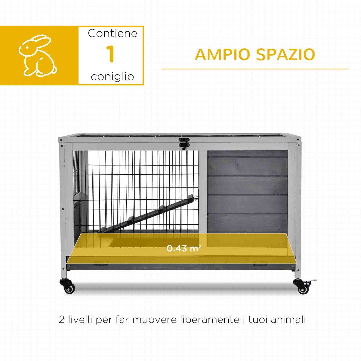Conigliera in Legno con Ruote e Rampa