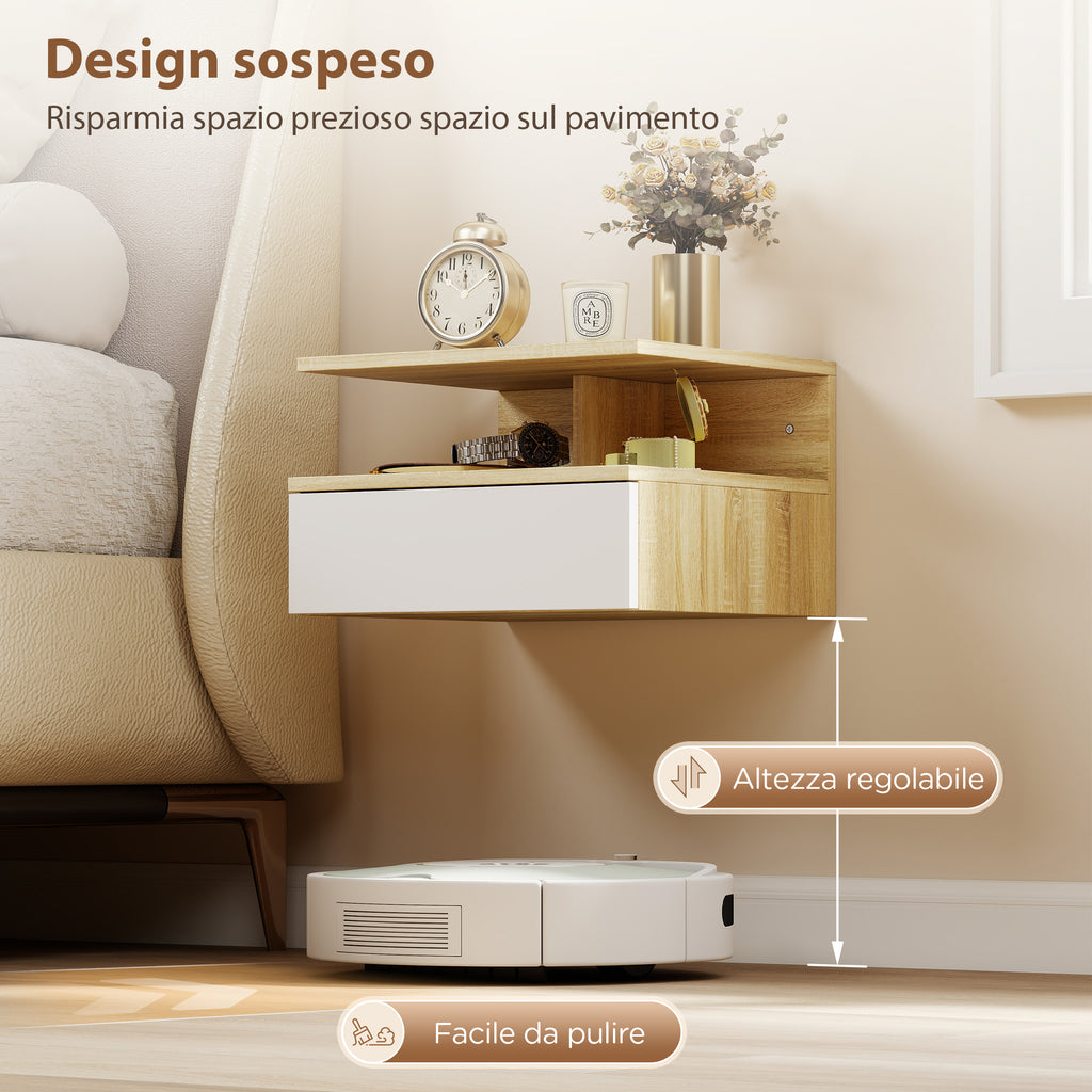 Set 2 Comodini Sospesi Rovere e Bianco