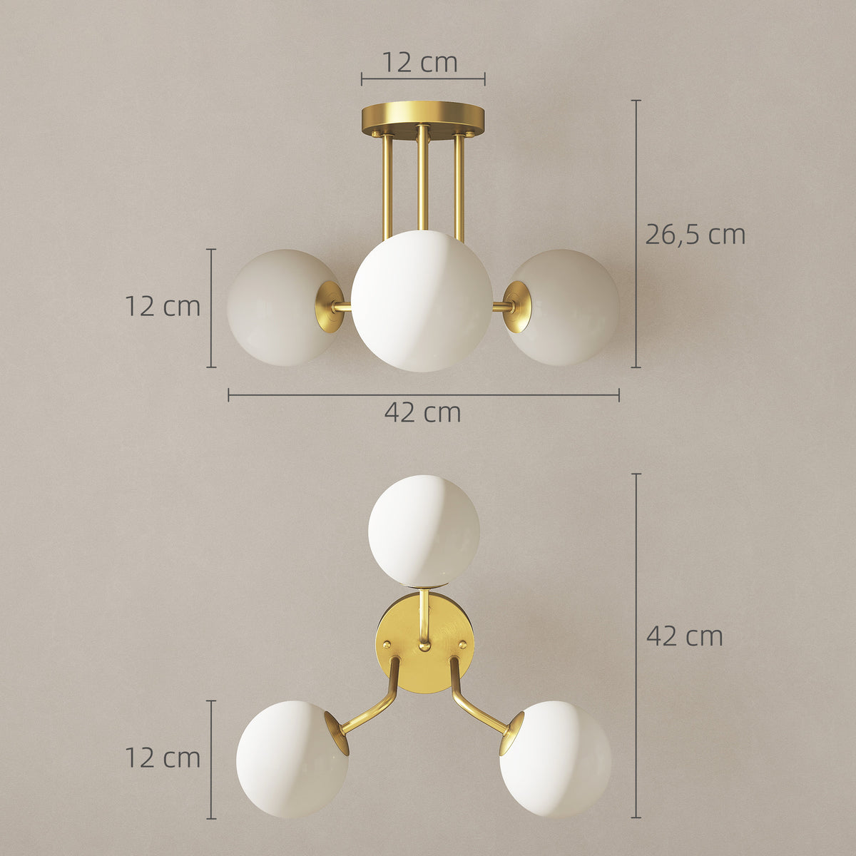 Lampadario Vintage Oro a 3 Punti Luce