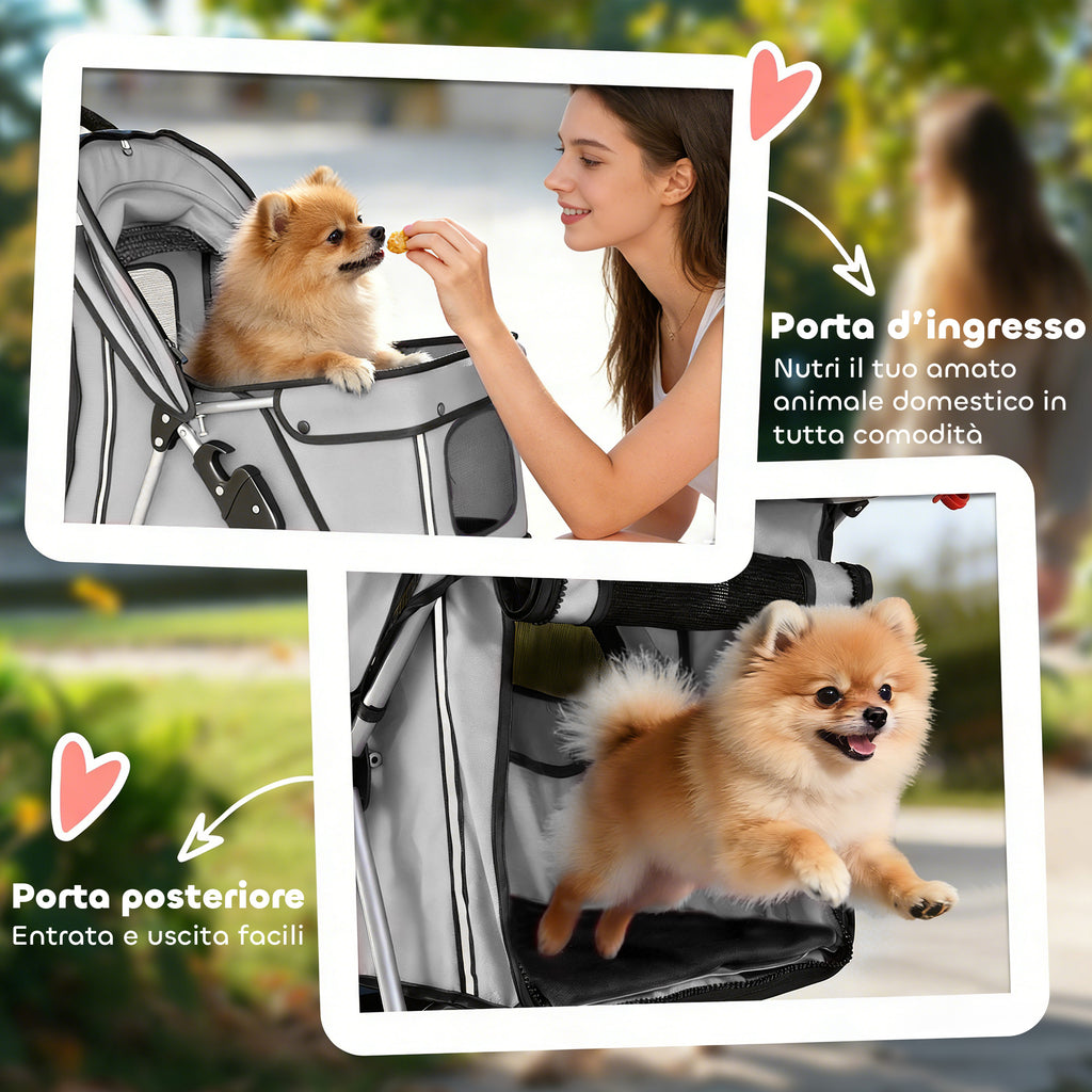 Passeggino Pieghevole per Cani con Copertura Antipioggia