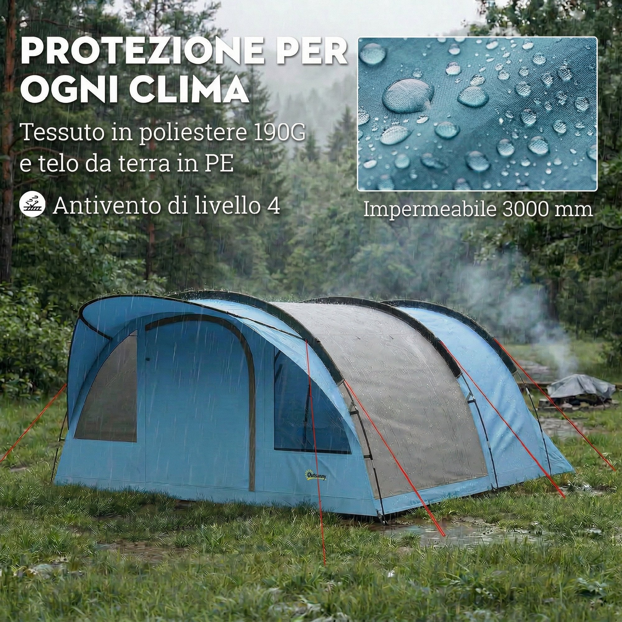 Tenda a Tunnel 4 Posti Familiare con Cabina Letto e Veranda