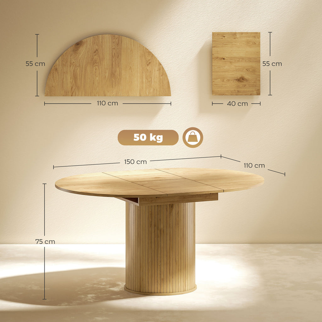 Tavolo da Pranzo Espandibile Rotondo/Ovale per 6-8 Persone con Base a Piedistallo