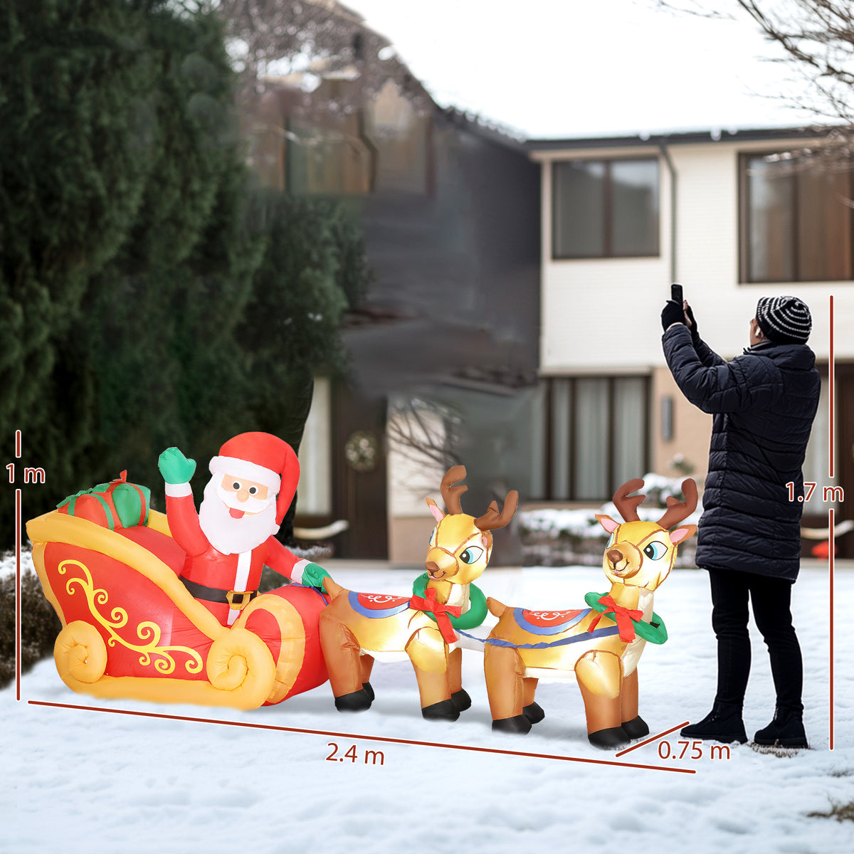 Babbo Natale Gonfiabile con Slitta e Renne 2,4 m