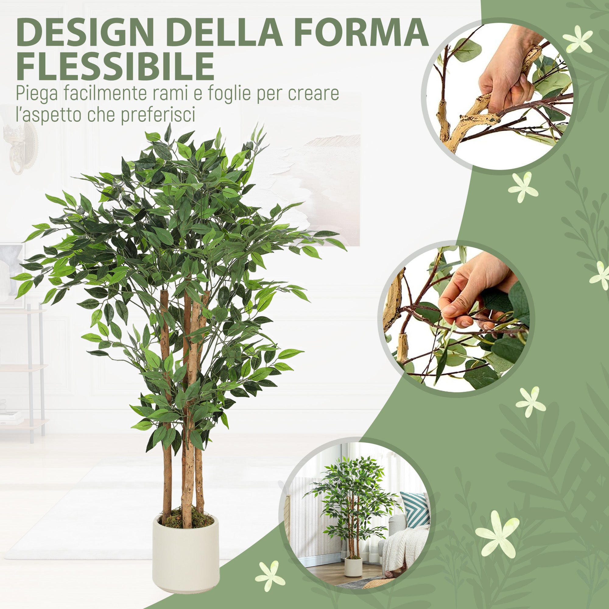 Pianta Artificiale di Baniano 120 cm con Vaso Decorativo