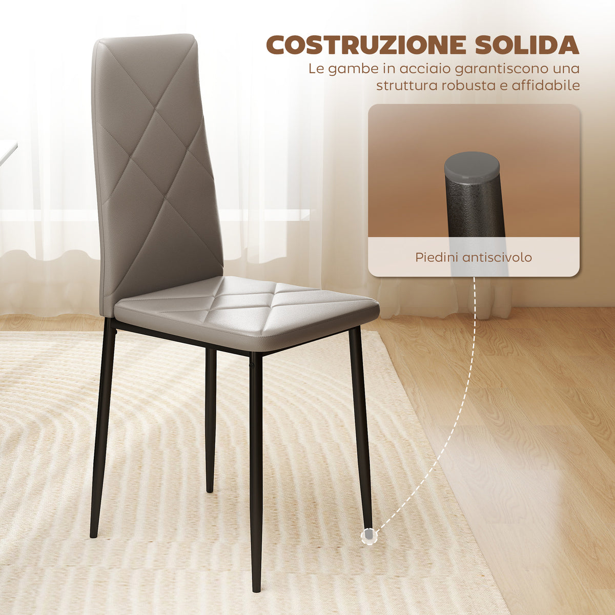 Set 4 Sedie da Pranzo in Finta Pelle Grigia