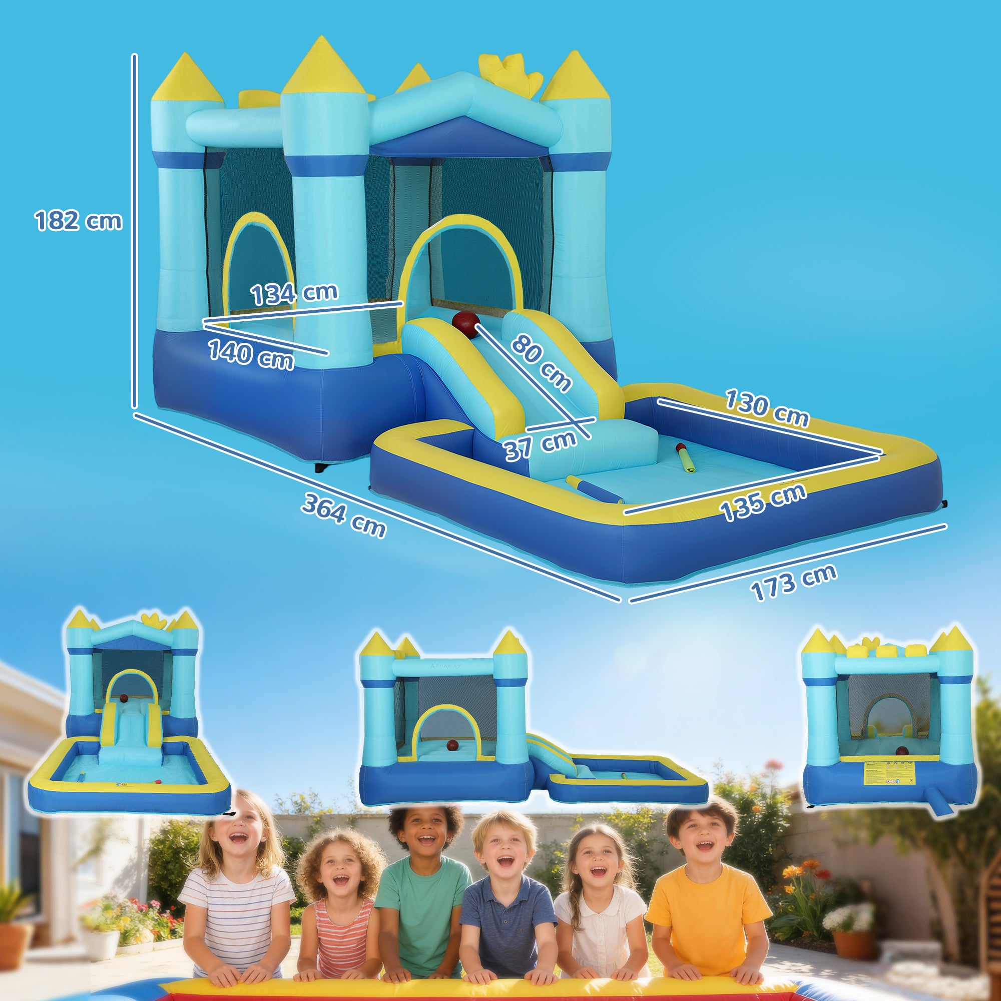 Castello Gonfiabile per Bambini con Scivolo, Trampolino, Piscina e Canestro