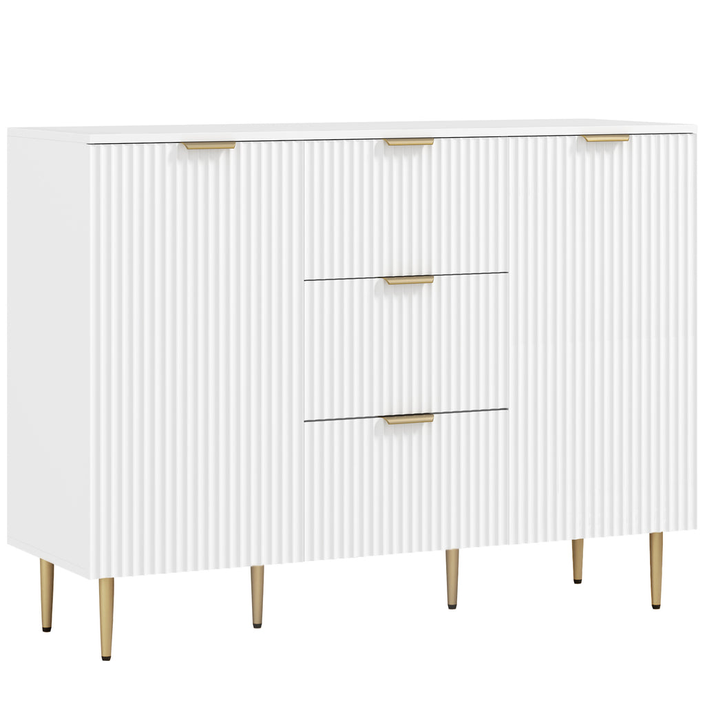 Credenza Moderna con 3 Cassetti, 2 Armadietti e Ripiani Regolabili in Legno e Metallo