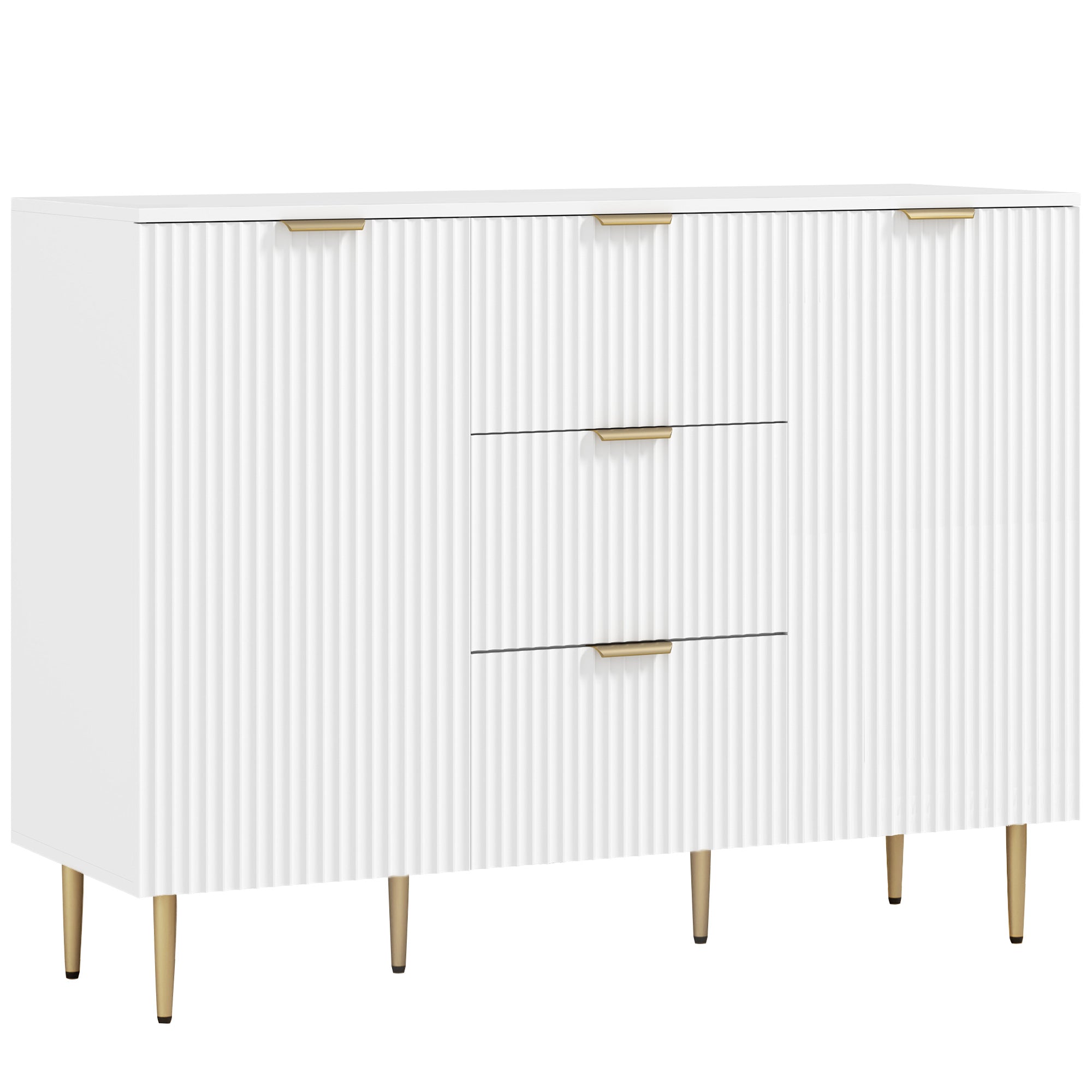 Credenza Moderna con 3 Cassetti, 2 Armadietti e Ripiani Regolabili in Legno e Metallo