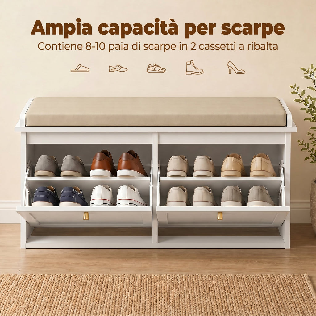 Panca Portascarpe Ingresso con Cuscino e 2 Cassetti