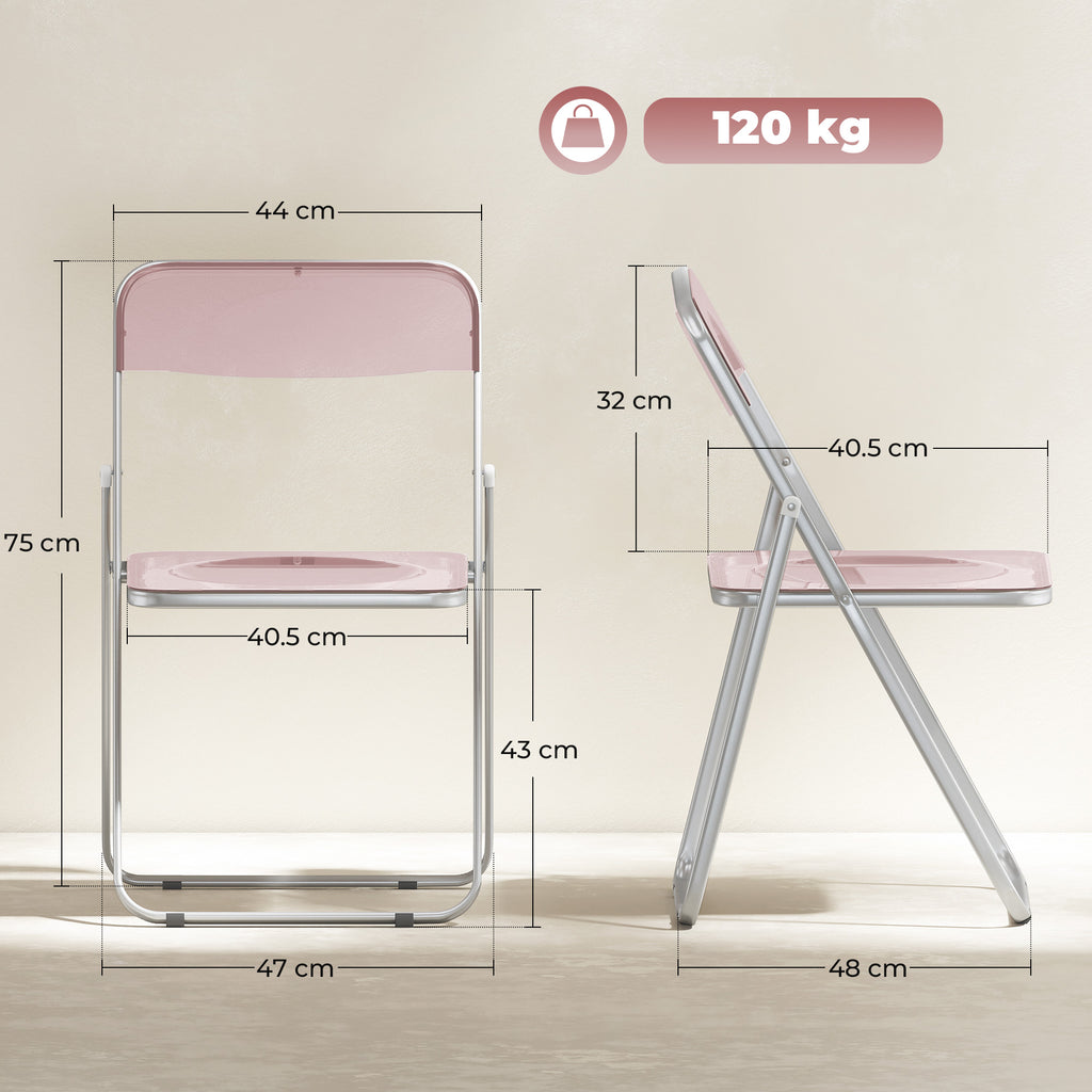 Set 4 Sedie Pieghevoli Trasparenti Rosa in Acrilico