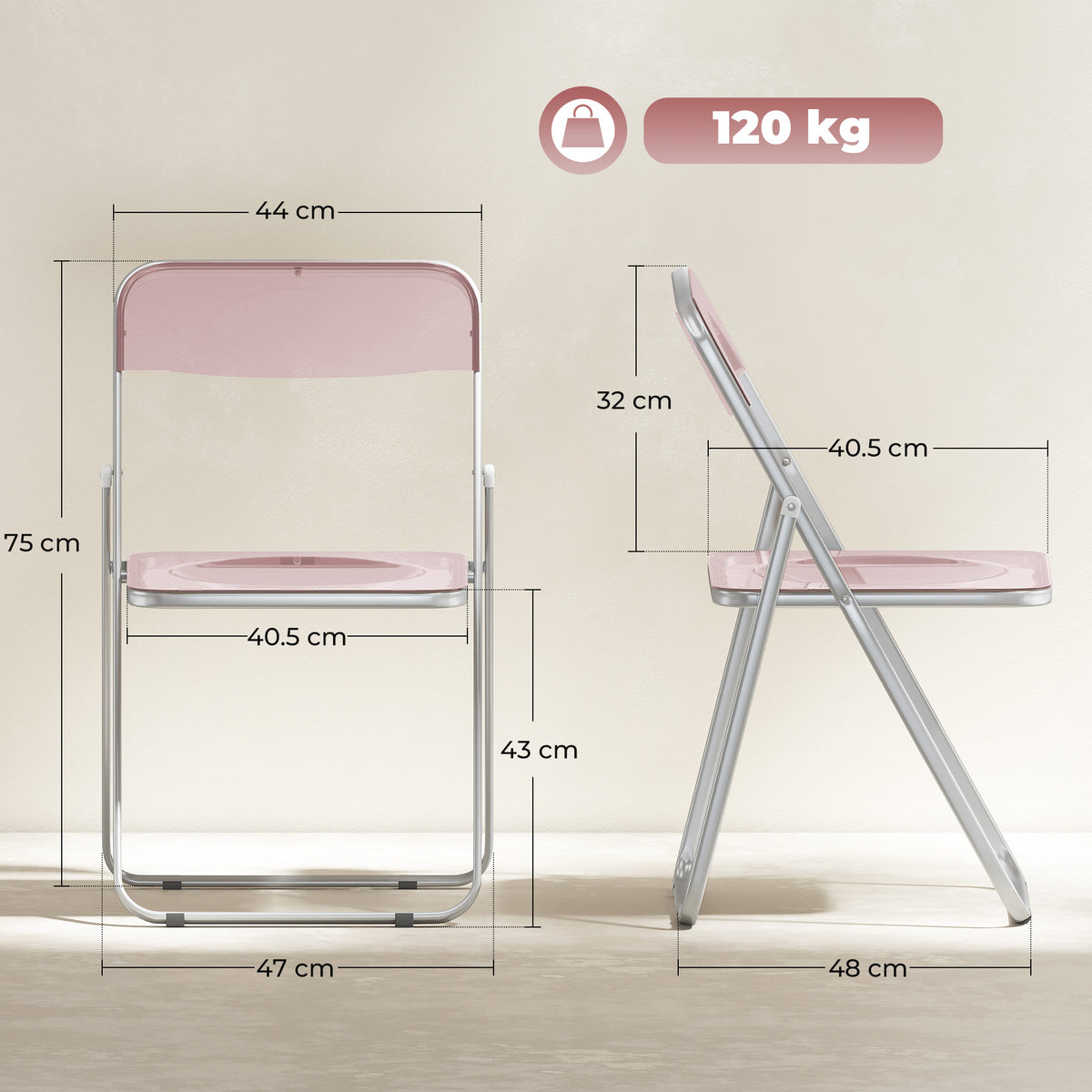 Set 4 Sedie Pieghevoli Trasparenti Rosa in Acrilico
