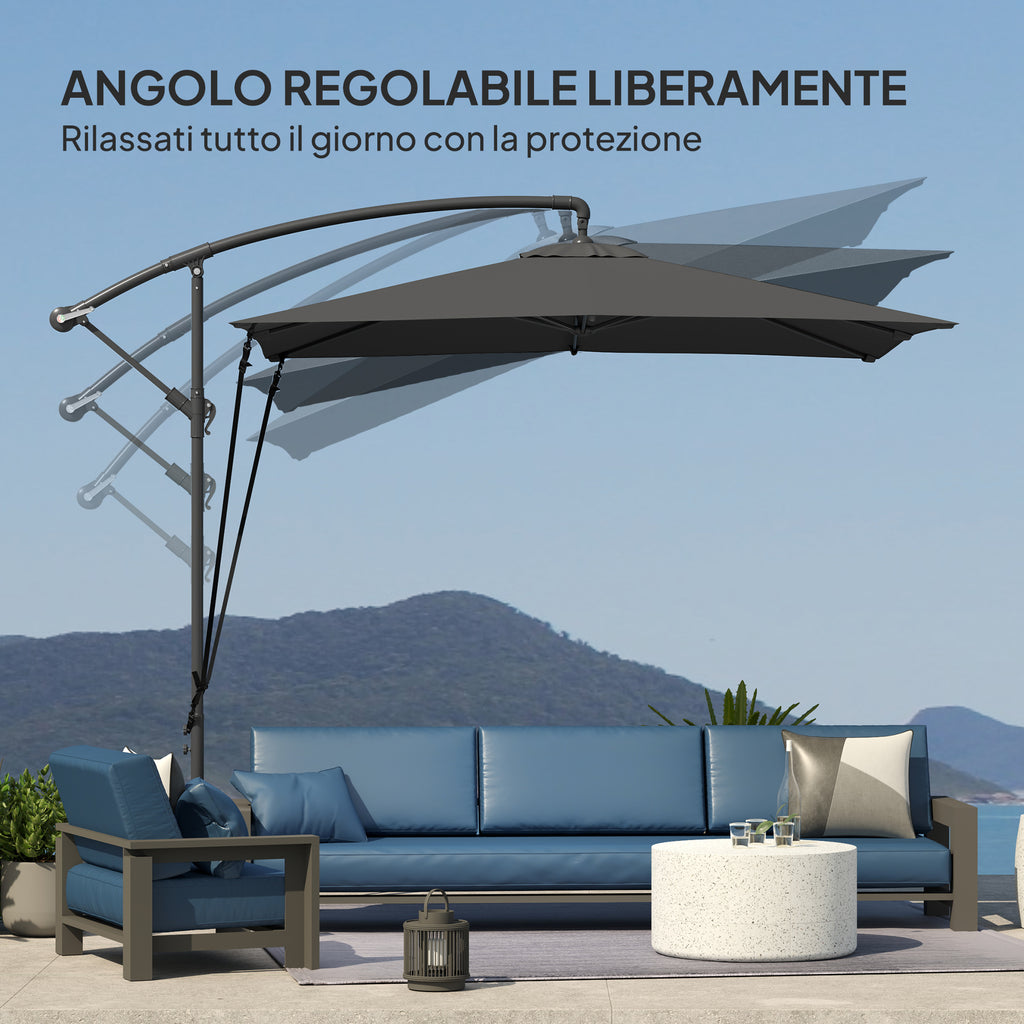 Ombrellone Decentrato da Giardino 2,47 x 2,47 m con Base a Croce e Corde Antivento
