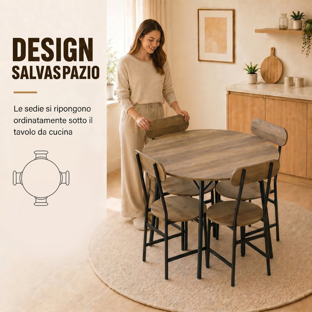 Set da Pranzo Tavolo e 4 Sedie Finitura Naturale