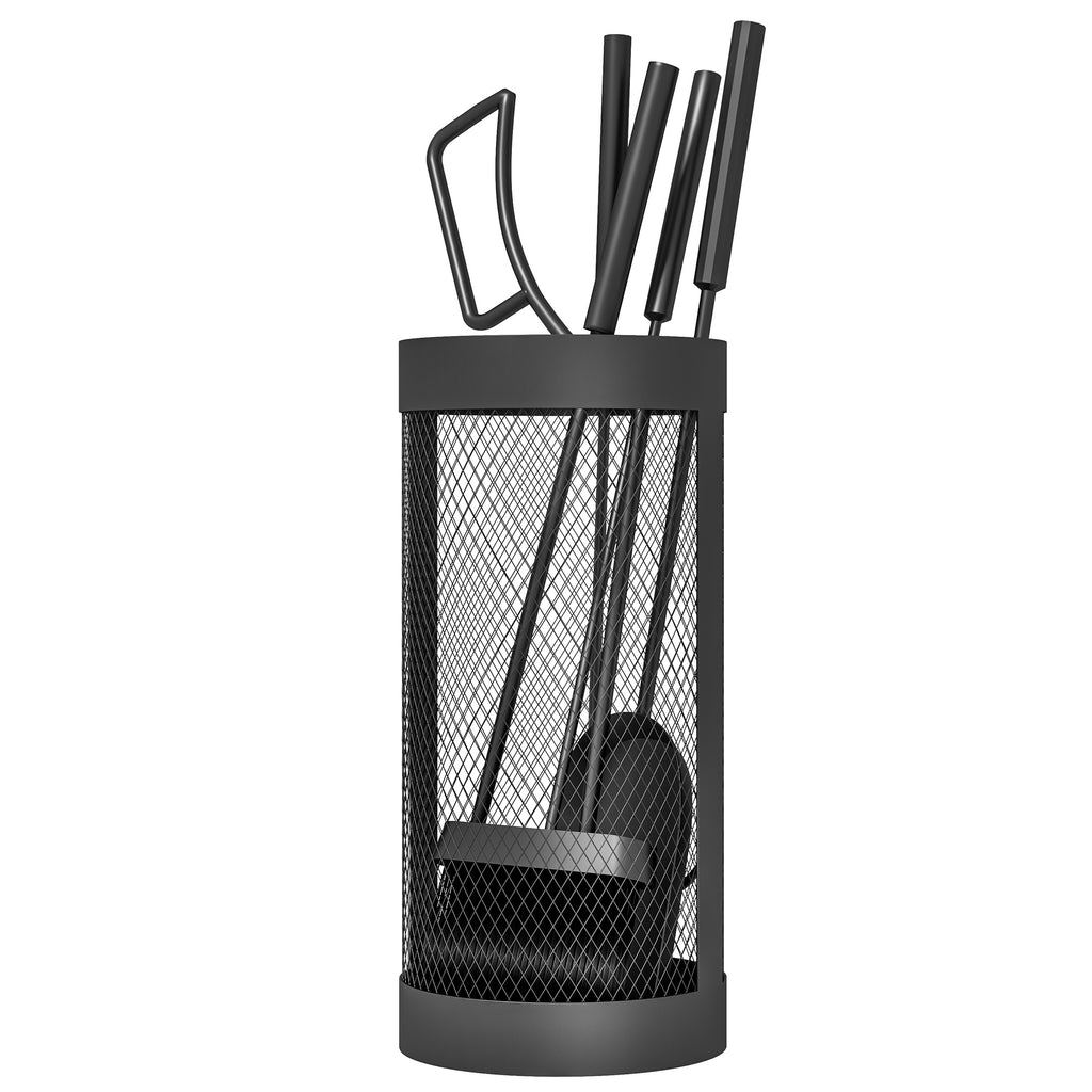 Set Utensili per Camino 5 Pezzi in Metallo con Supporto