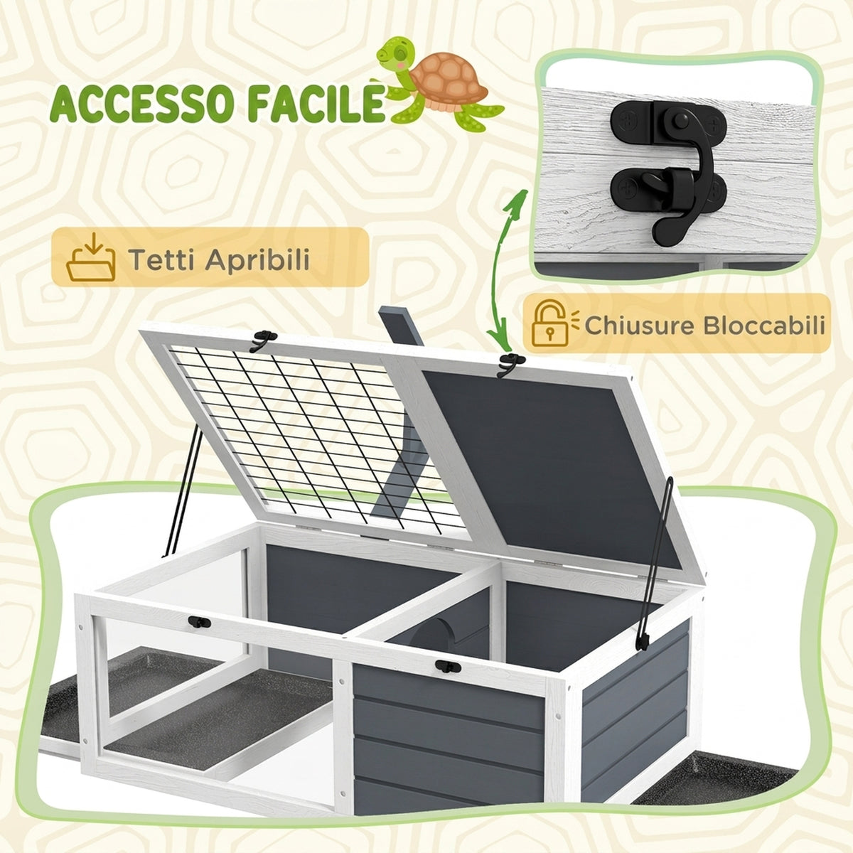 Recinto per Tartarughe con 2 Spazi e Supporto Lampada
