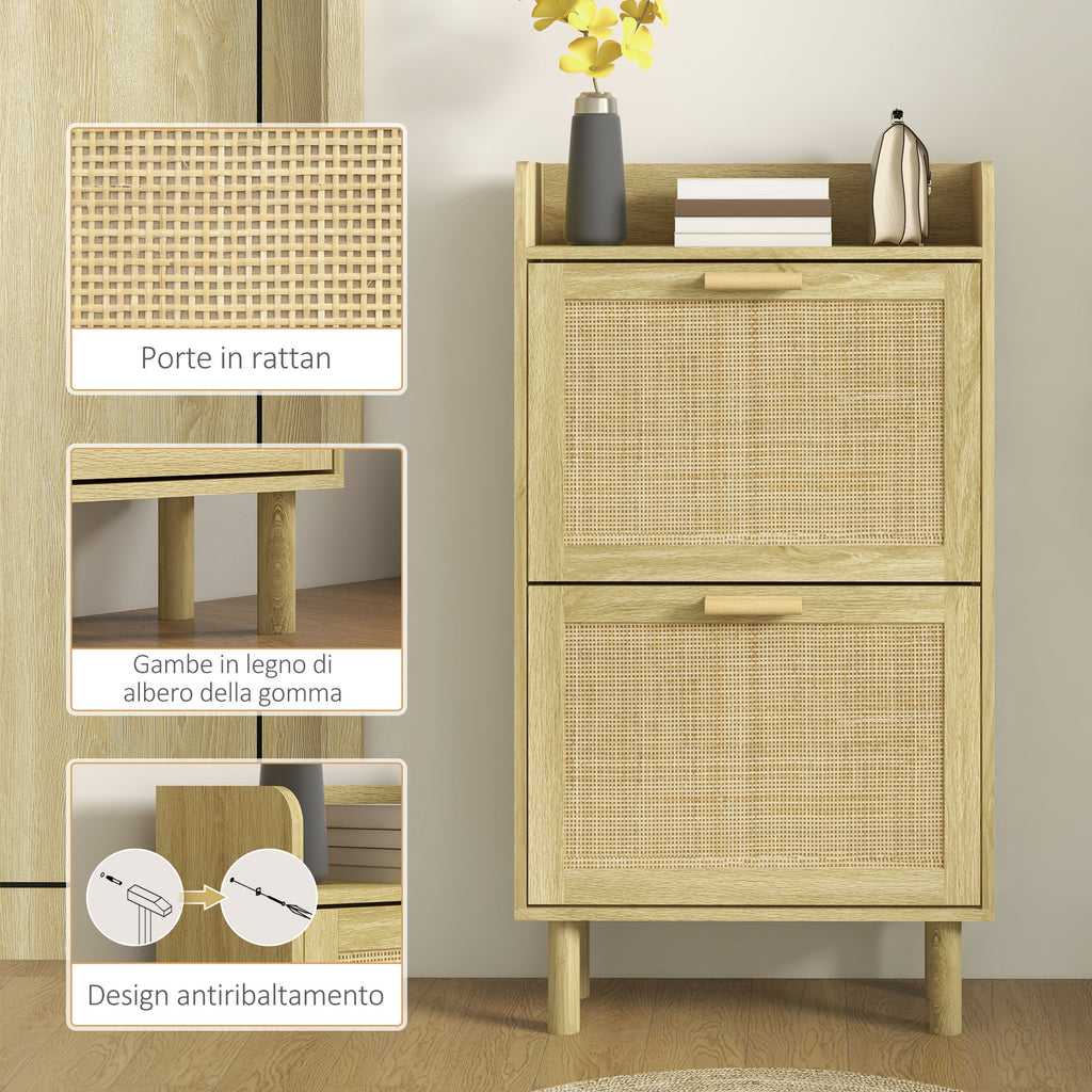 Scarpiera Stretta Rovere con 2 Cassetti Ribaltabili