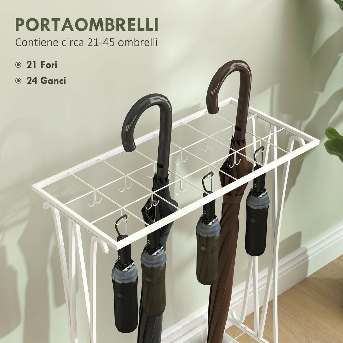 Portaombrelli Bianco con 21 Fori e 24 Ganci