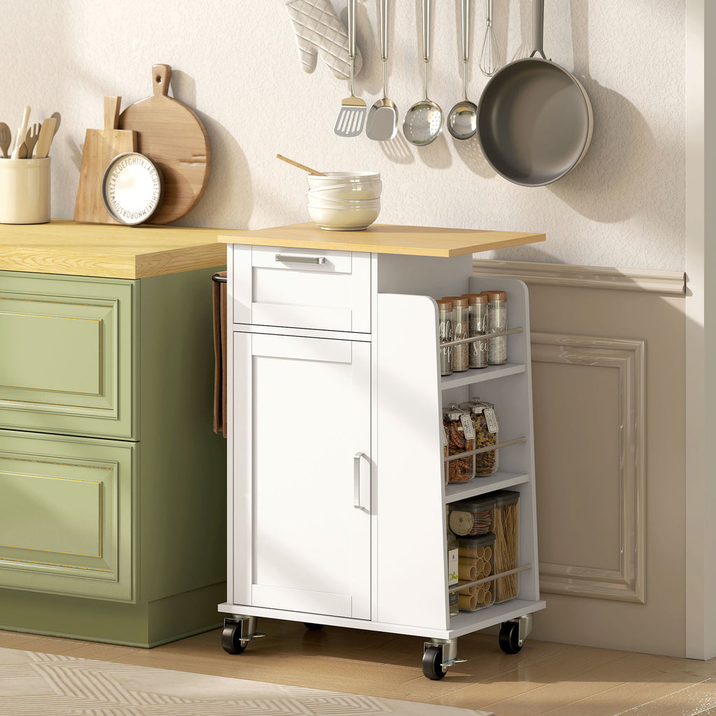 Carrello da Cucina Bianco con Portaspezie e Portasciugamani