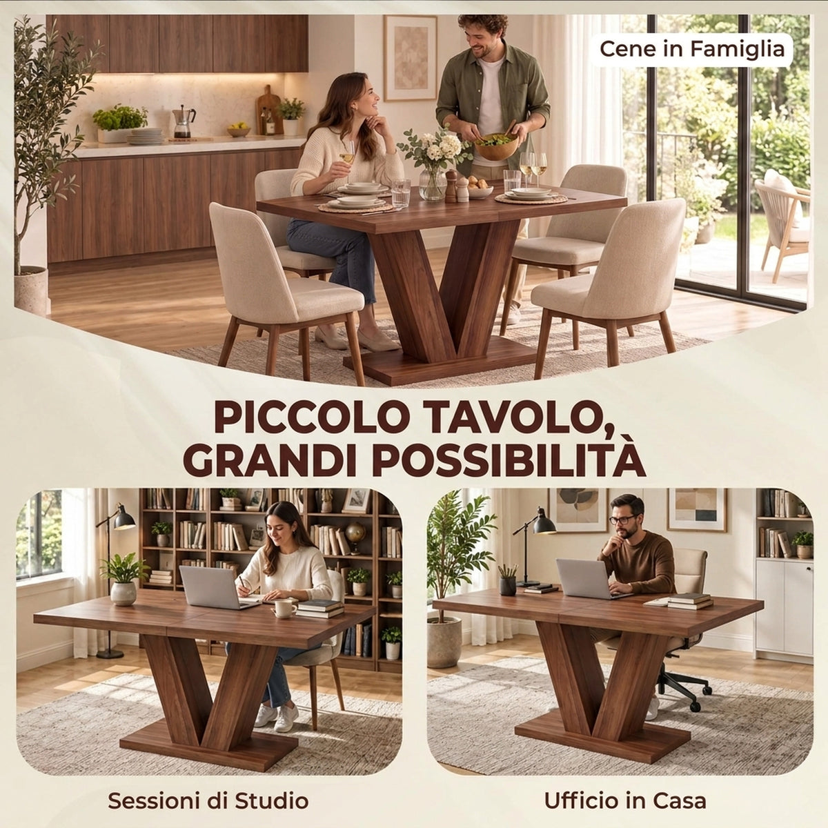 Tavolo da Pranzo Rettangolare per 4 Persone Noce