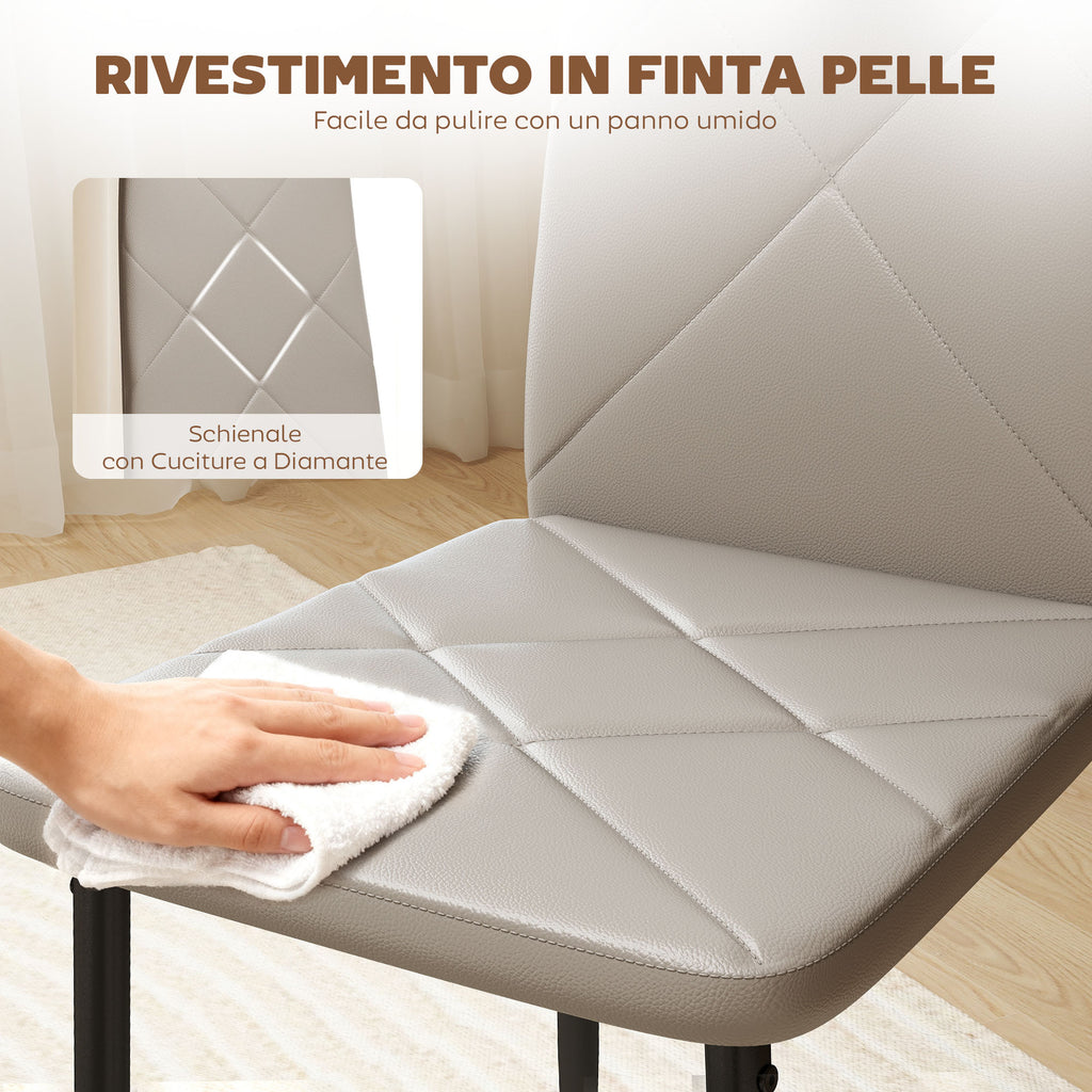 Set 4 Sedie da Pranzo in Finta Pelle Grigia