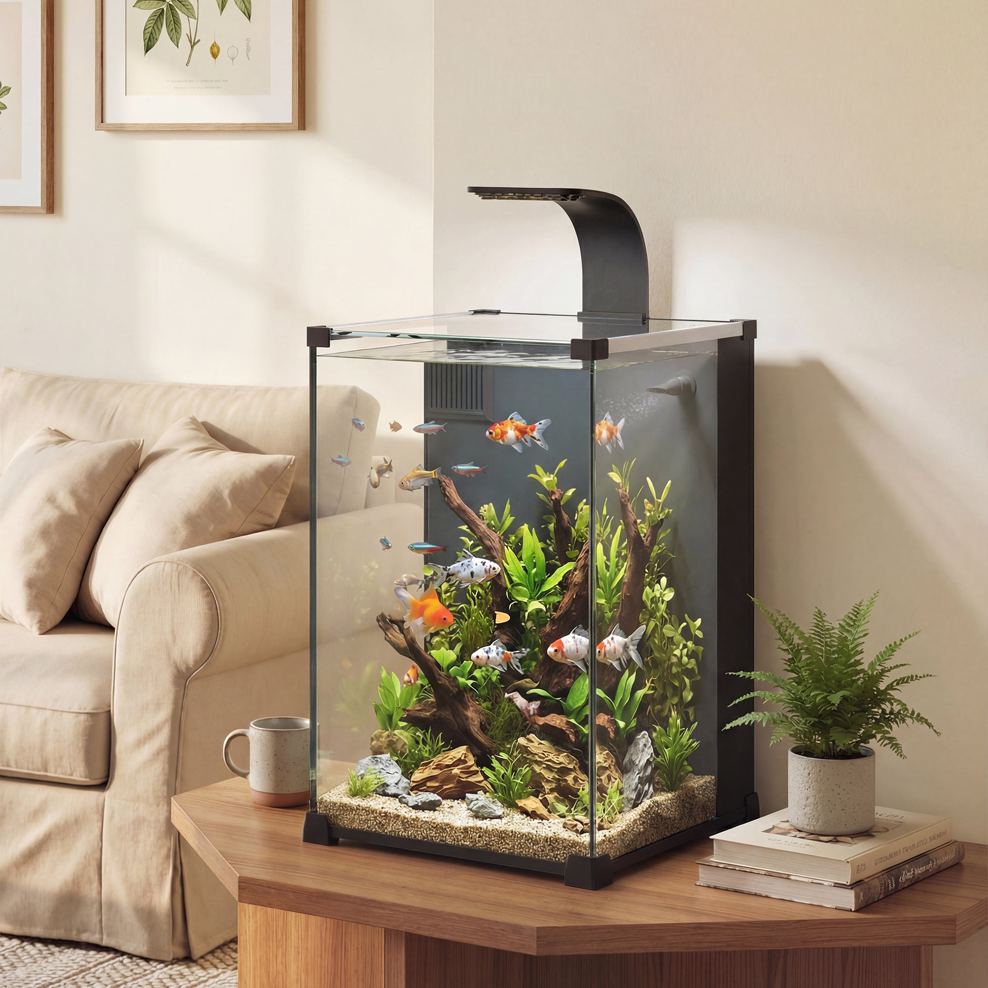 Nano Acquario in Vetro Temperato con Filtro Integrato, Pompa 5W e Luce LED