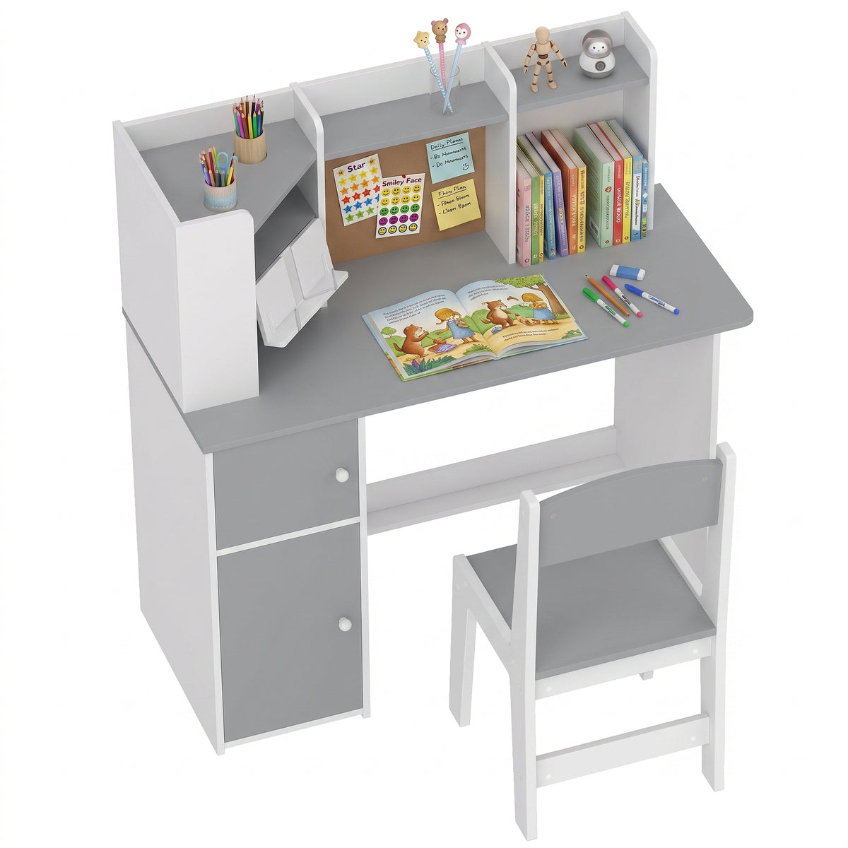 Scrivania Bambini con Sedia e Supporto Tablet