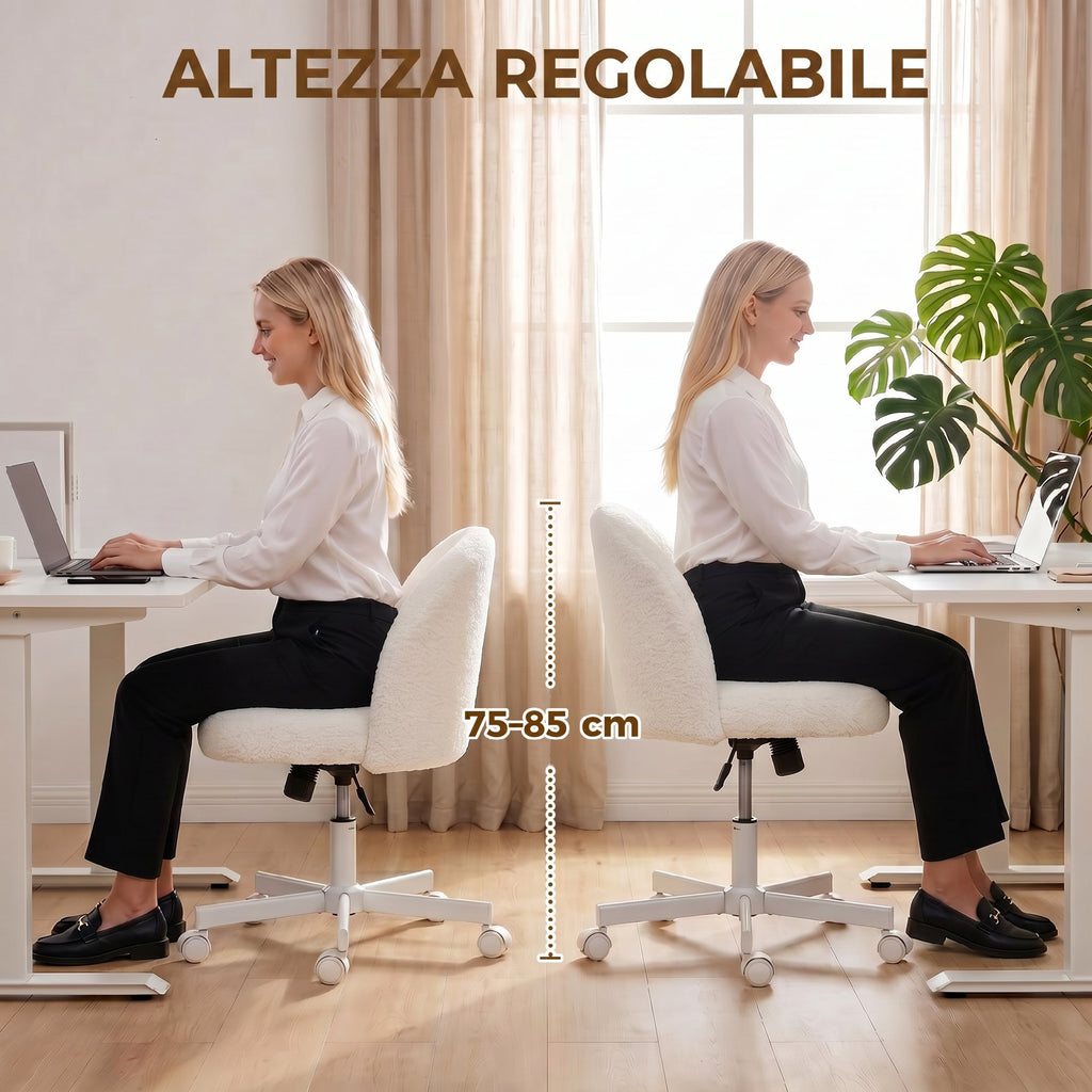 Sedia Girevole in Sherpa Crema con Altezza Regolabile