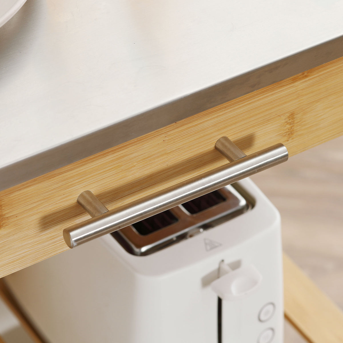 Carrello da Cucina in Bambù con Piano in Acciaio Inox
