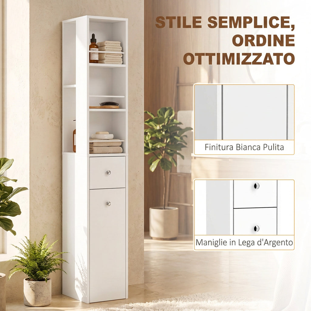 Mobile Bagno Alto Slim Bianco con 2 Cassetti
