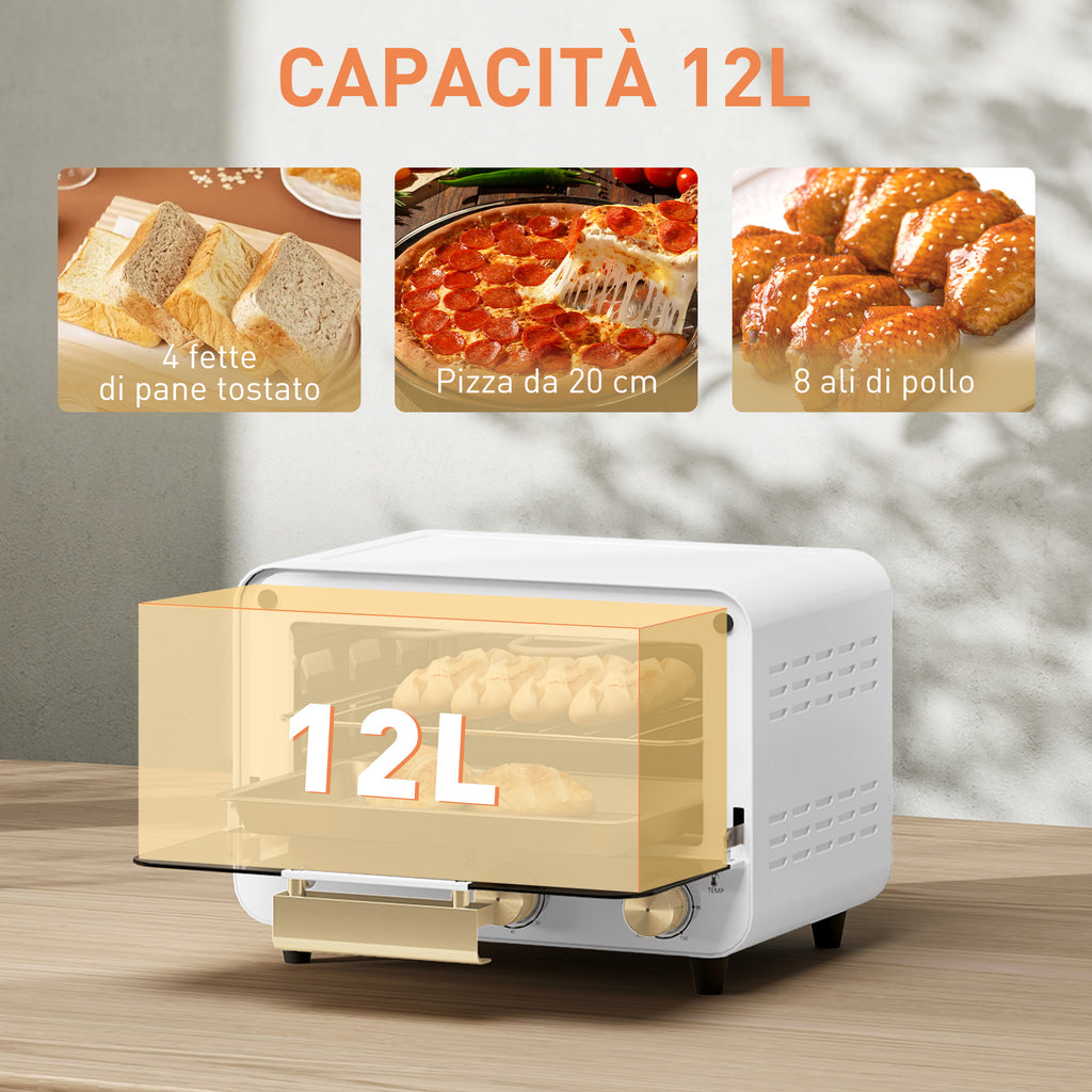 Fornetto Elettrico 12 L con Timer Bianco e Oro