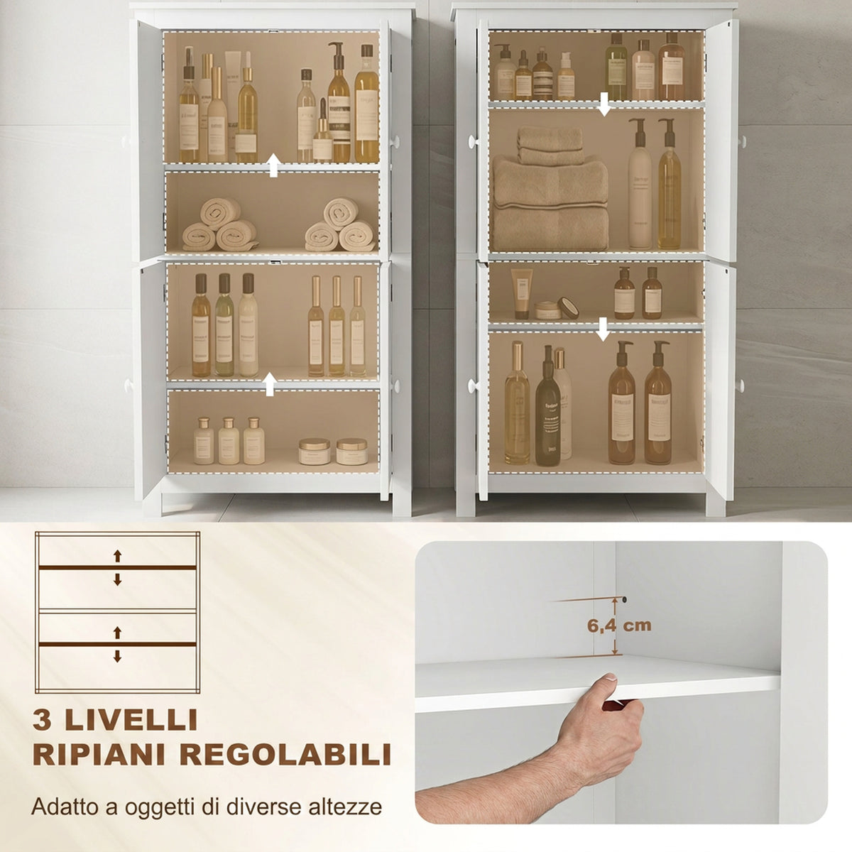 Mobile Bagno Bianco con 4 Ante e Ripiani Regol