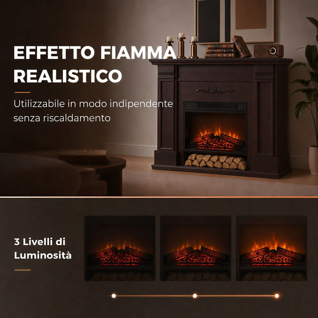 Camino Elettrico da Terra con Ripiano TV 55" Marrone