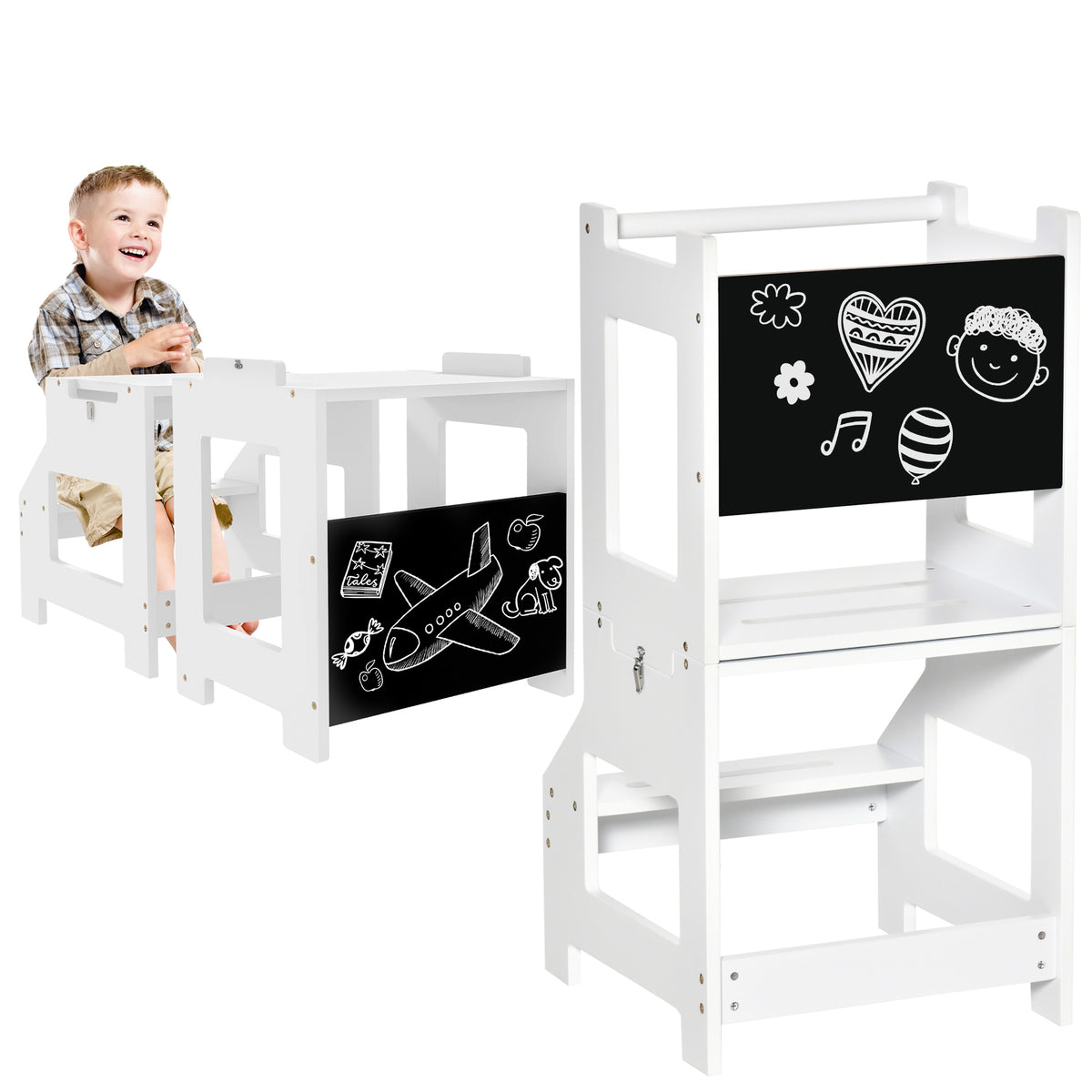 Scala Montessori 2 in 1 con Sgabello e Lavagna