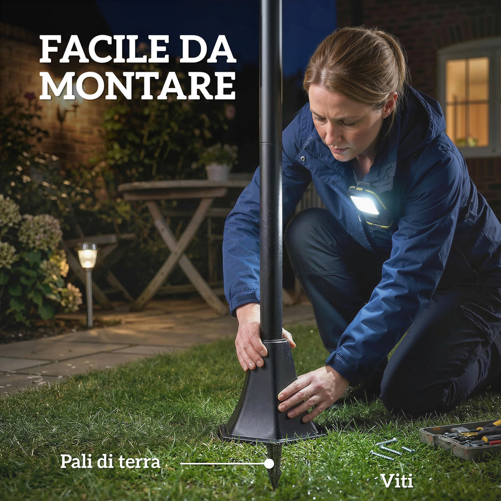 Set 2 Lampioni Solari da Giardino con 2 LED e Accensione Automatica