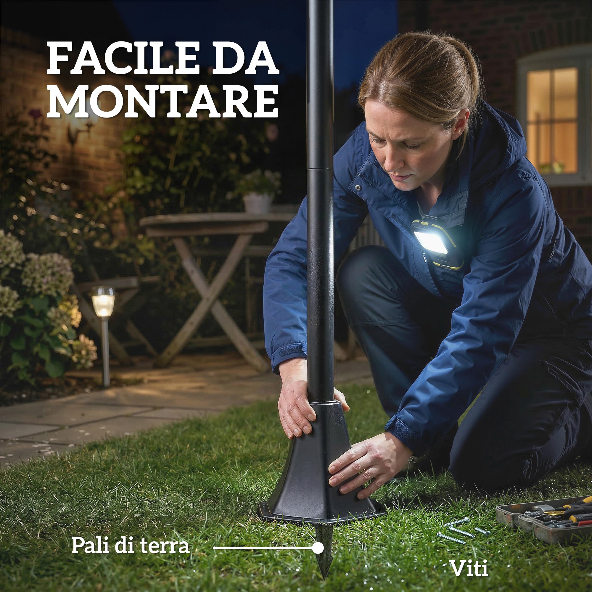 Set 2 Lampioni Solari da Giardino con 2 LED e Accensione Automatica
