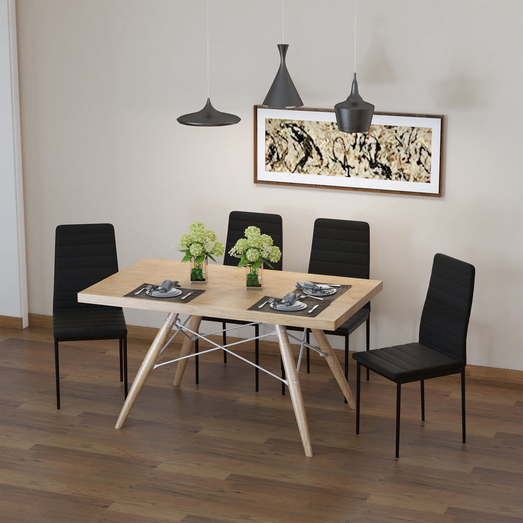 Set 4 Sedie Imbottite Nere Moderne in Metallo e Tessuto