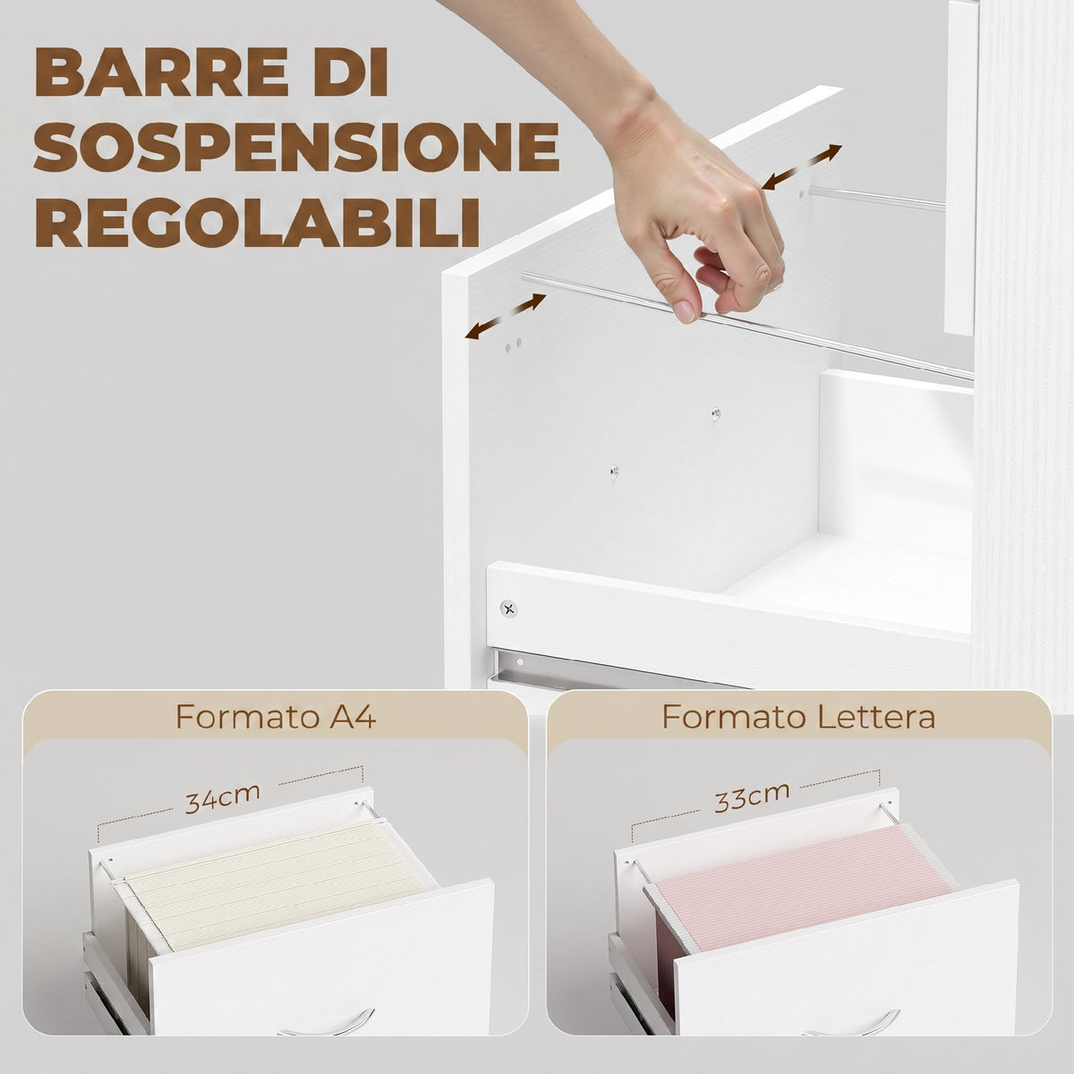Scrivania Pieghevole Bianca con 3 Cassetti e Ruote