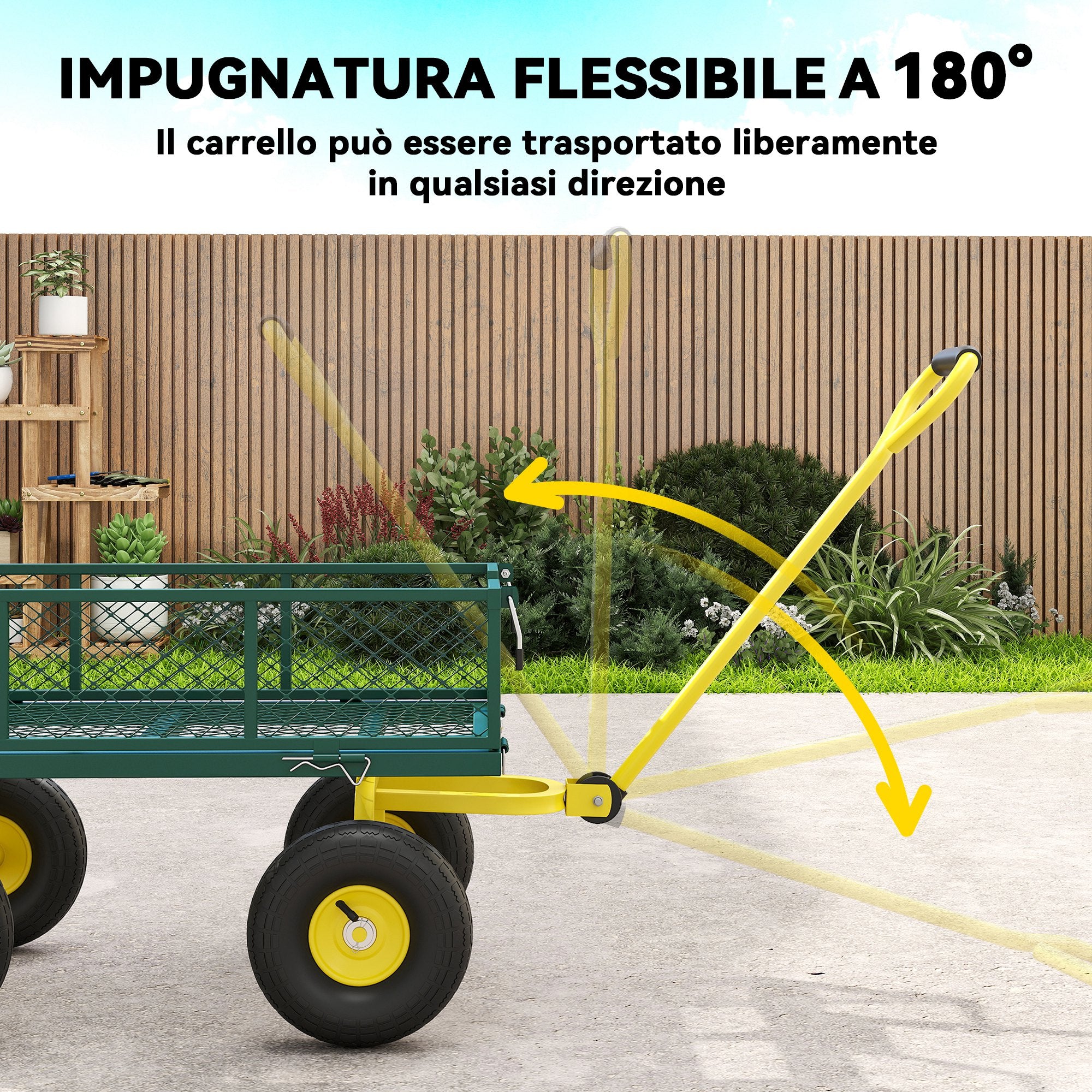 Carrello da Giardino in Acciaio 200 kg con Pareti Rimovibili e Maniglia Sterzante