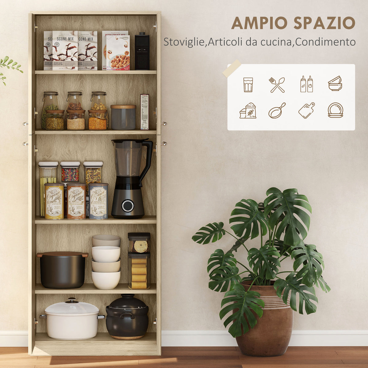 Mobile Contenitore Rovere con 2 Armadietti e Mensole