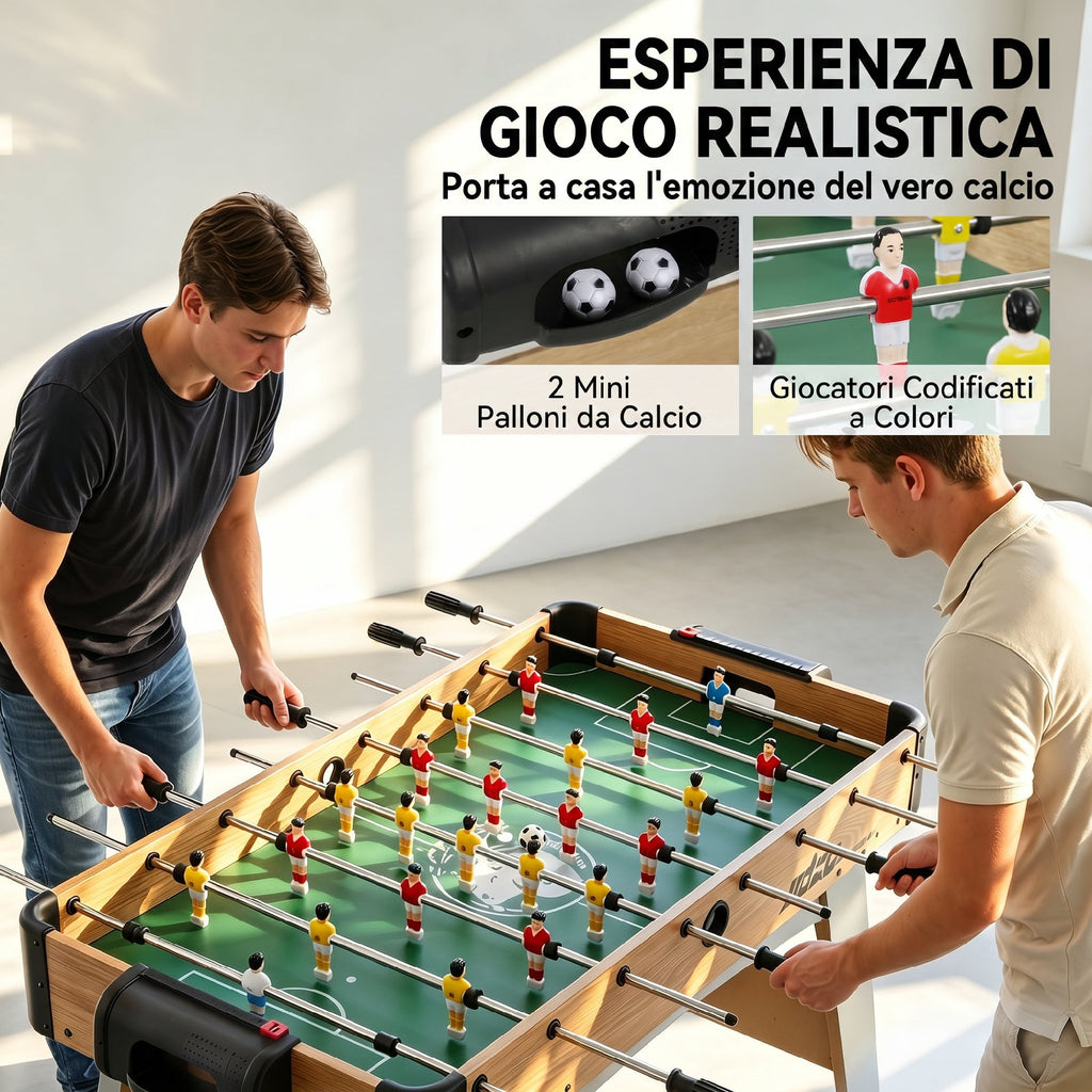 Calcio Balilla con 22 Giocatori, Palline e Segnapunti Manuale, Rovere e Giallo
