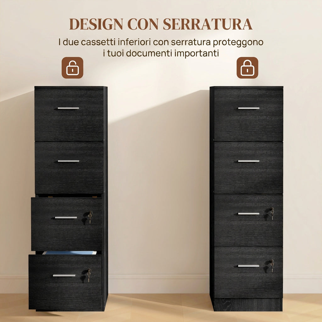 Cassettiera da Ufficio con 4 Cassetti e Serrature