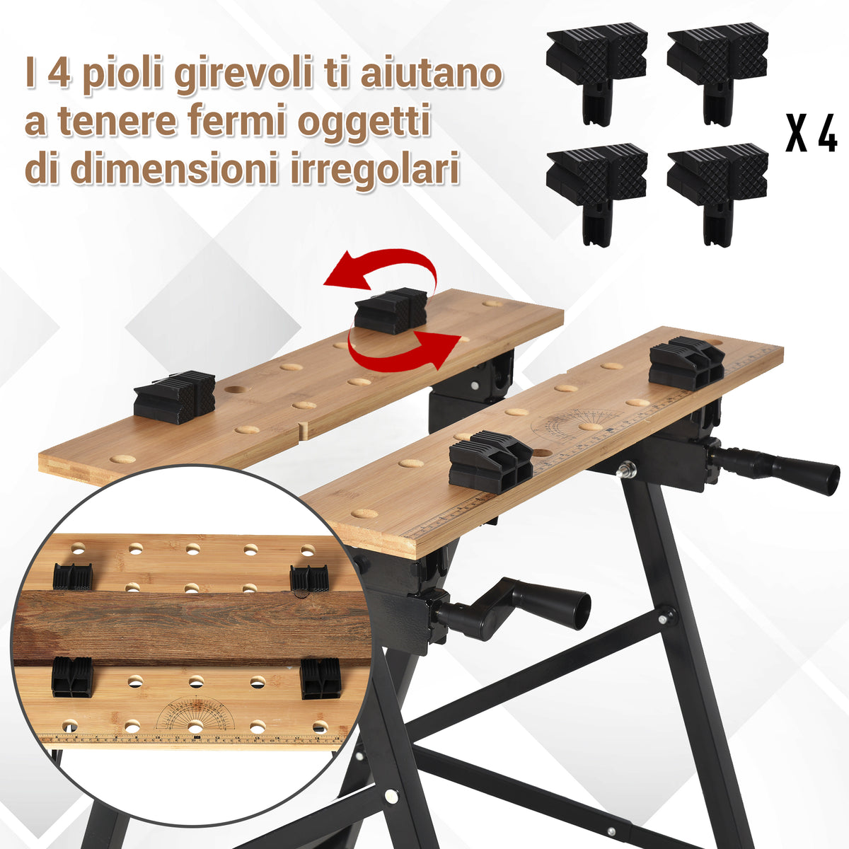 Banco da Lavoro Pieghevole con 4 Morsetti 150 kg