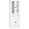 Credenza Alta da Cucina con Ante in Vetro, 2 Armadietti, Cassetto e Ripiani Regolabili
