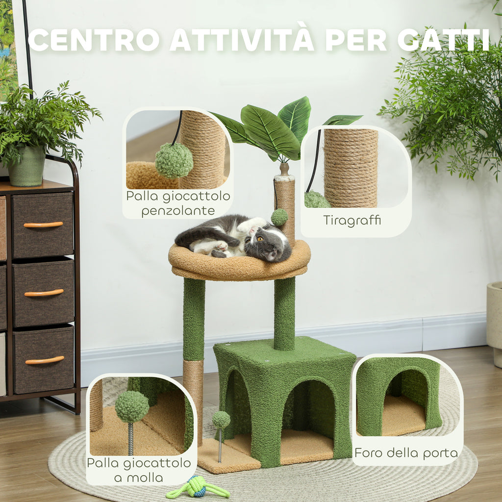 Albero Tiragraffi per Gatti con Casetta e Lettino 98 cm