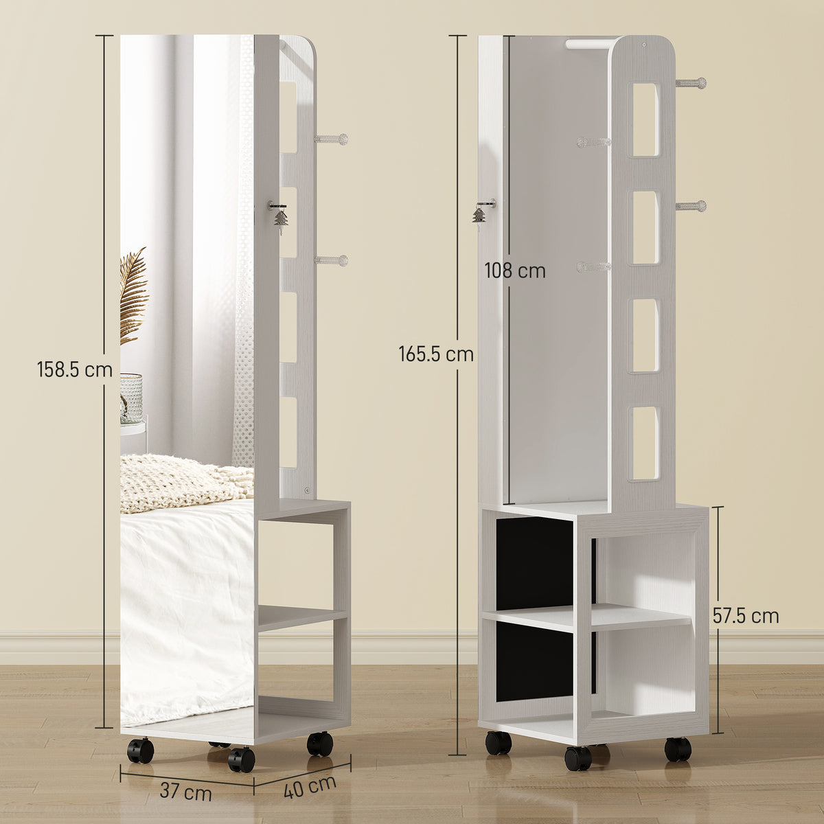 Armadio Portagioie Girevole 360° con Specchio LED