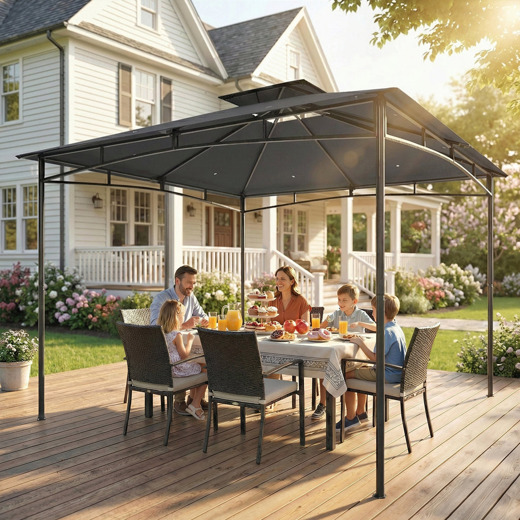Gazebo da Giardino 3x3 m Impermeabile con Tetto Retrattile